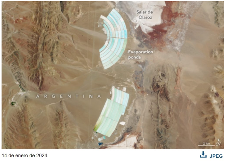 Imagen de la NASA sobre minería del litio en Argentina